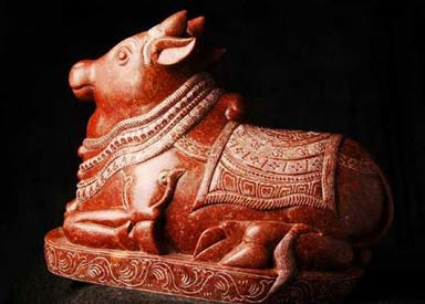 Red Marble Nandi Statue