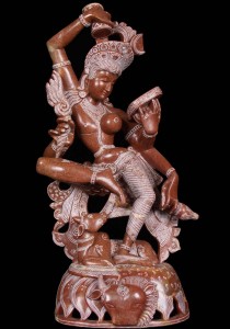 red marble shiva as ardhanari statue