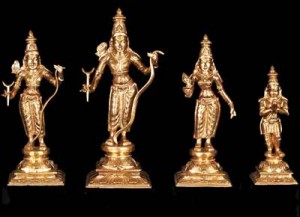 Bronze Lord Ram Set with Lakshmana, Sita and Hanuman