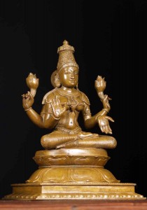Bronze Lakshmi statue holding two lotus flowers Seated Hindu Goddess of wealth Lakshmi Metal statue