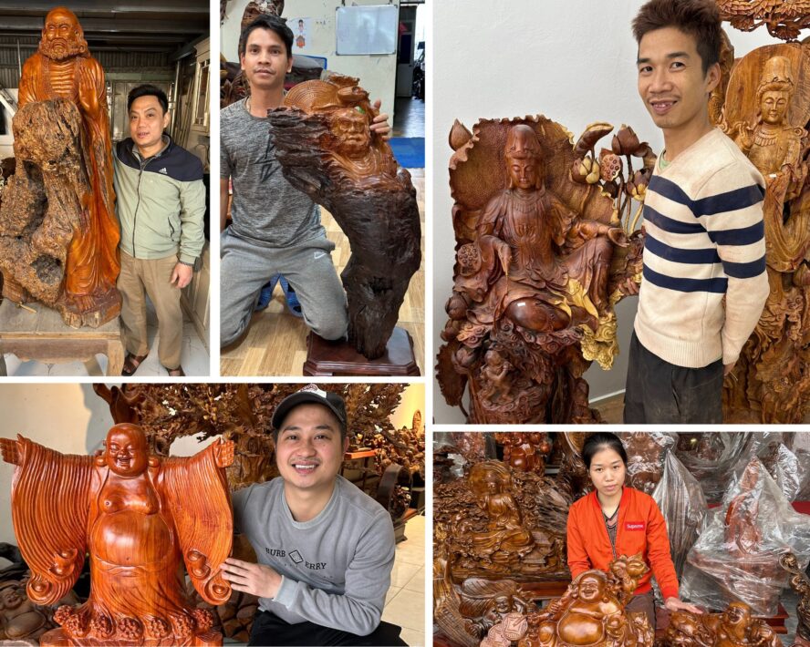 Collage of wood artists in Vietnam.