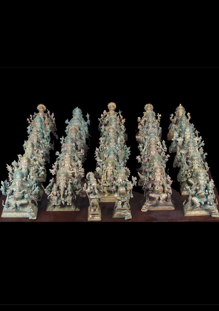 32 Forms of Ganapathi, Hindu God Ganesha Bronze Set of Lost Wax Method Statues 8.5"