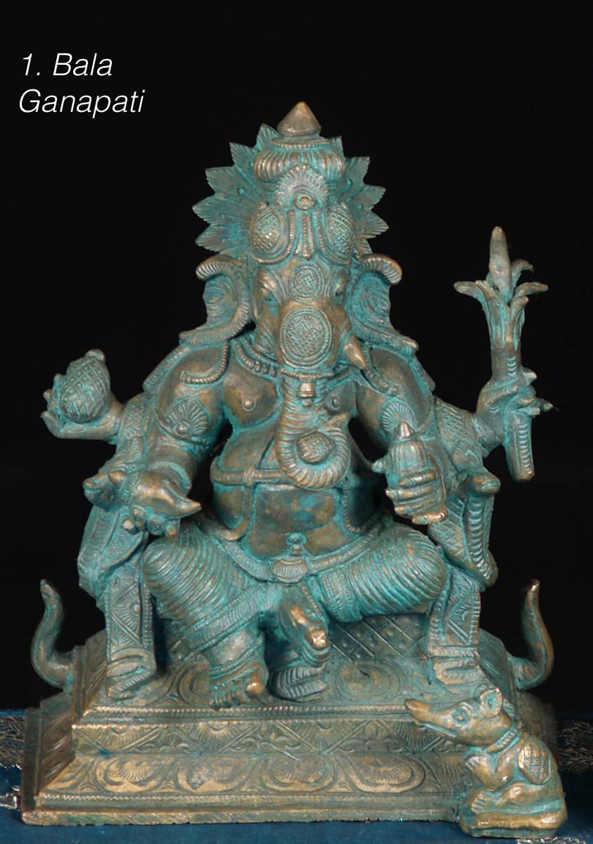 32 Forms of Ganapathi, Hindu God Ganesha Bronze Set of Lost Wax Method Statues 8.5"