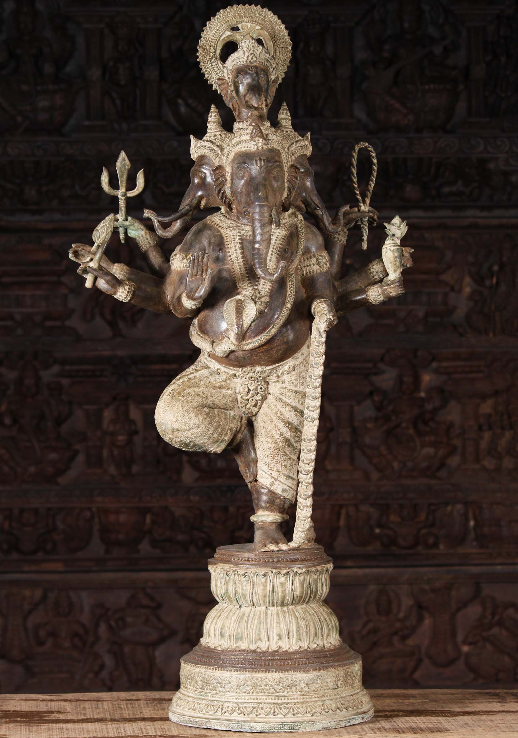SOLD 4 Faced Dancing Thai Ganesh Statue with Coins 41&quot; (#104t48): Hindu