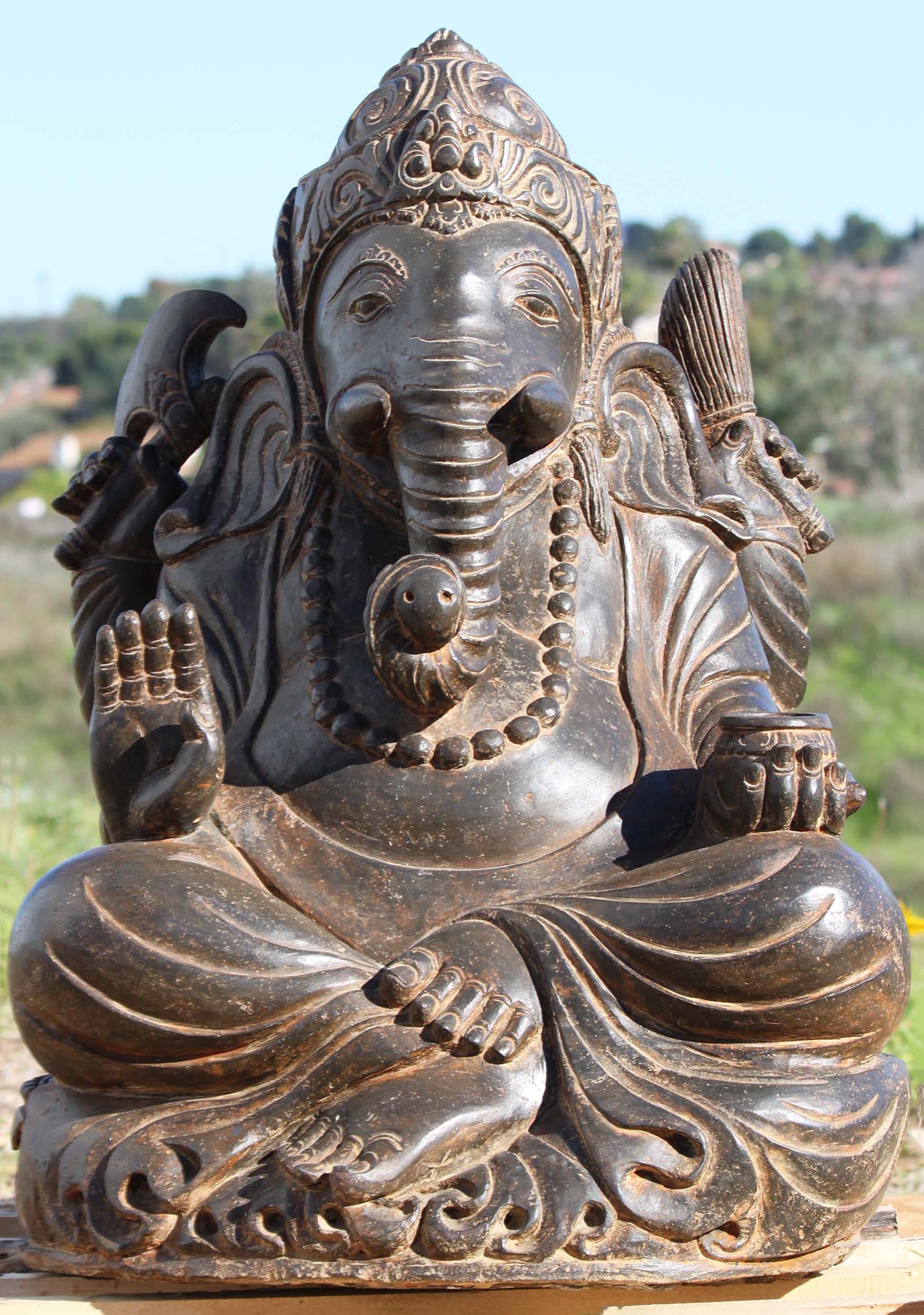 Stone Abhaya Mudra Garden Ganesha Statue 28"