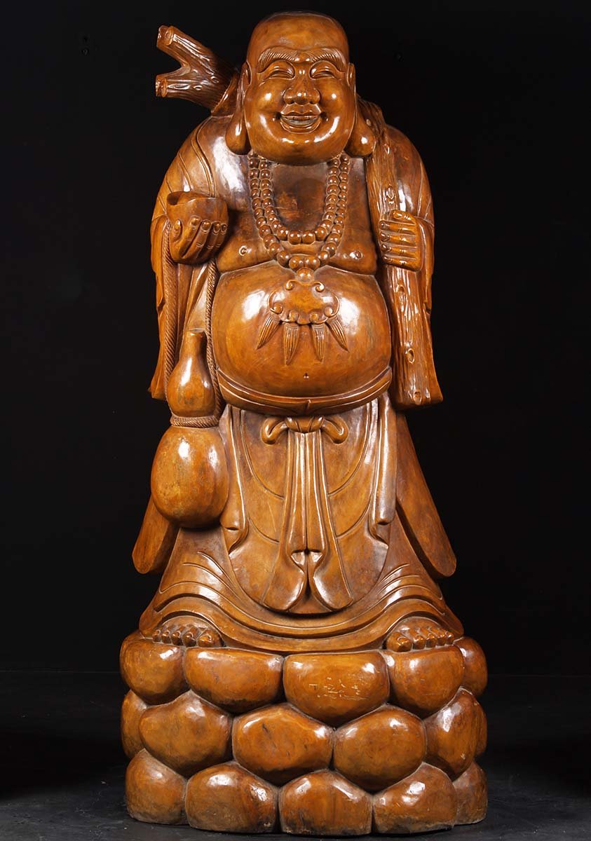 Details about   Vintage Seated Happy Buddha Statue Figurine   Black Rustic Heavy Rock 