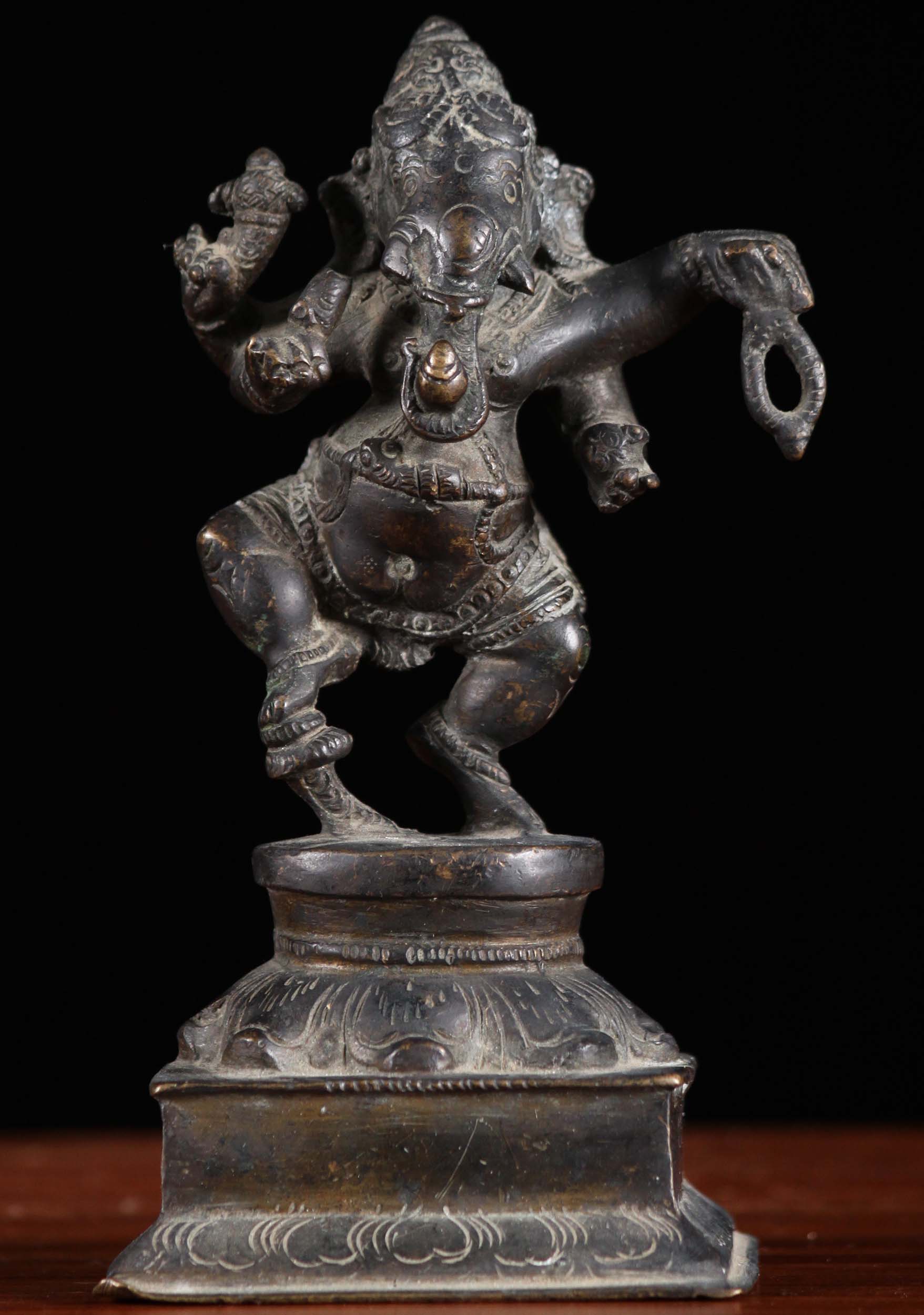 Small Brass Antique Dancing Ganesha Statue 6"