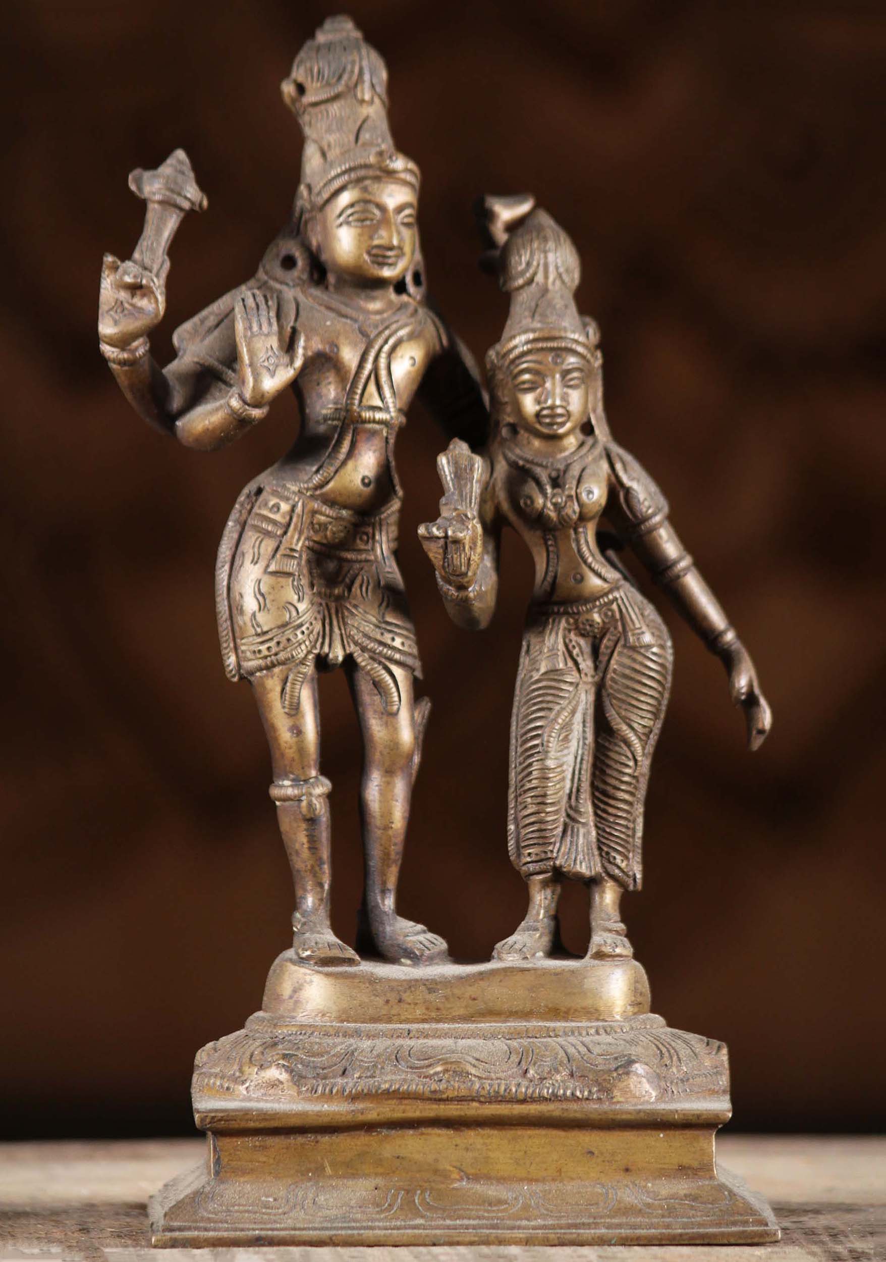 Brass Antique Shiva & Parvati Marriage Statue 9"