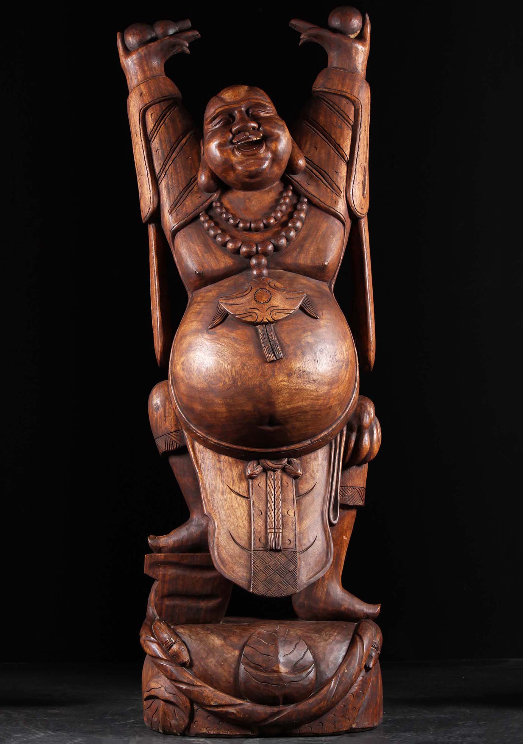 Antique Wood Fat Happy Dancing Buddha 72"