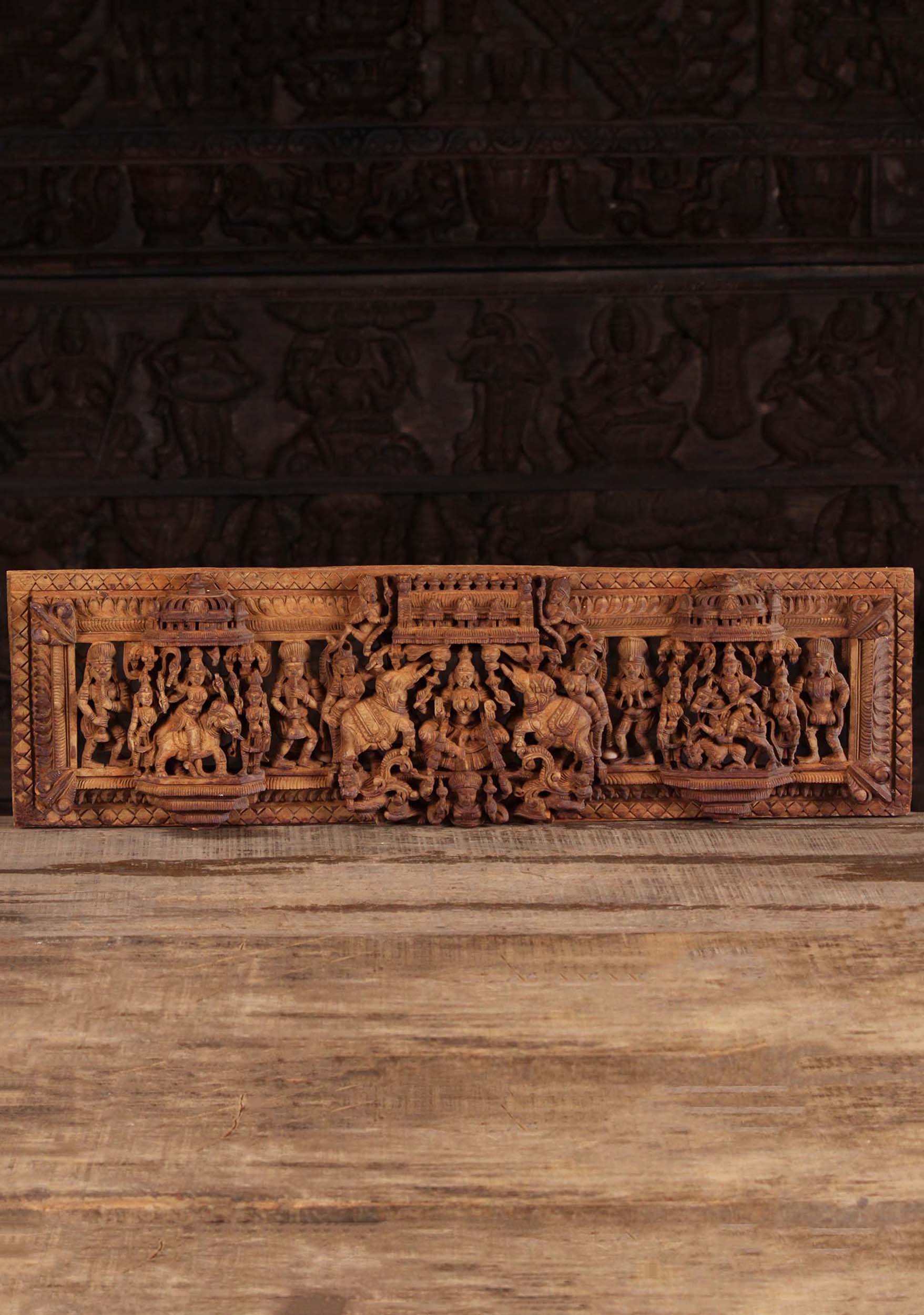 Antique Wood Gaja Lakshmi Processional Panel 30.5"