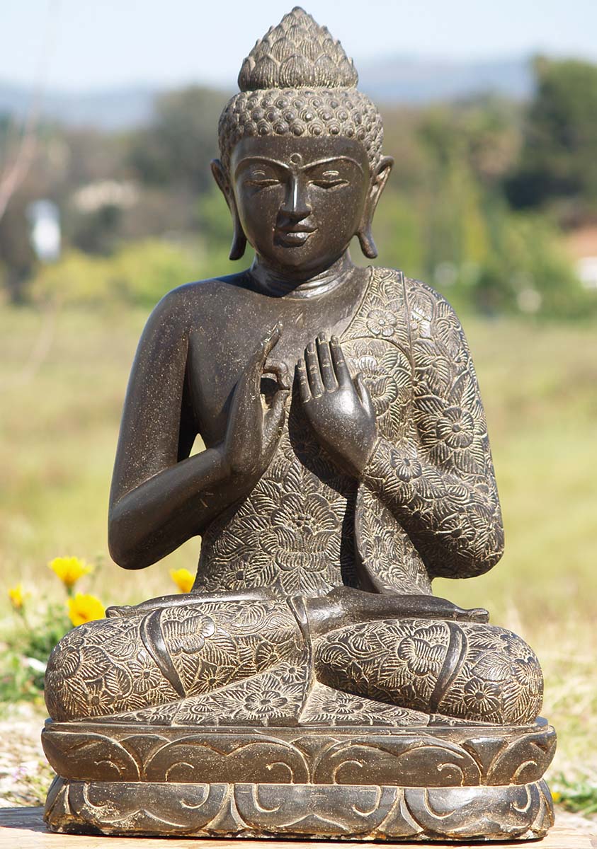 Stone Batik Dress Buddha Statue 34"