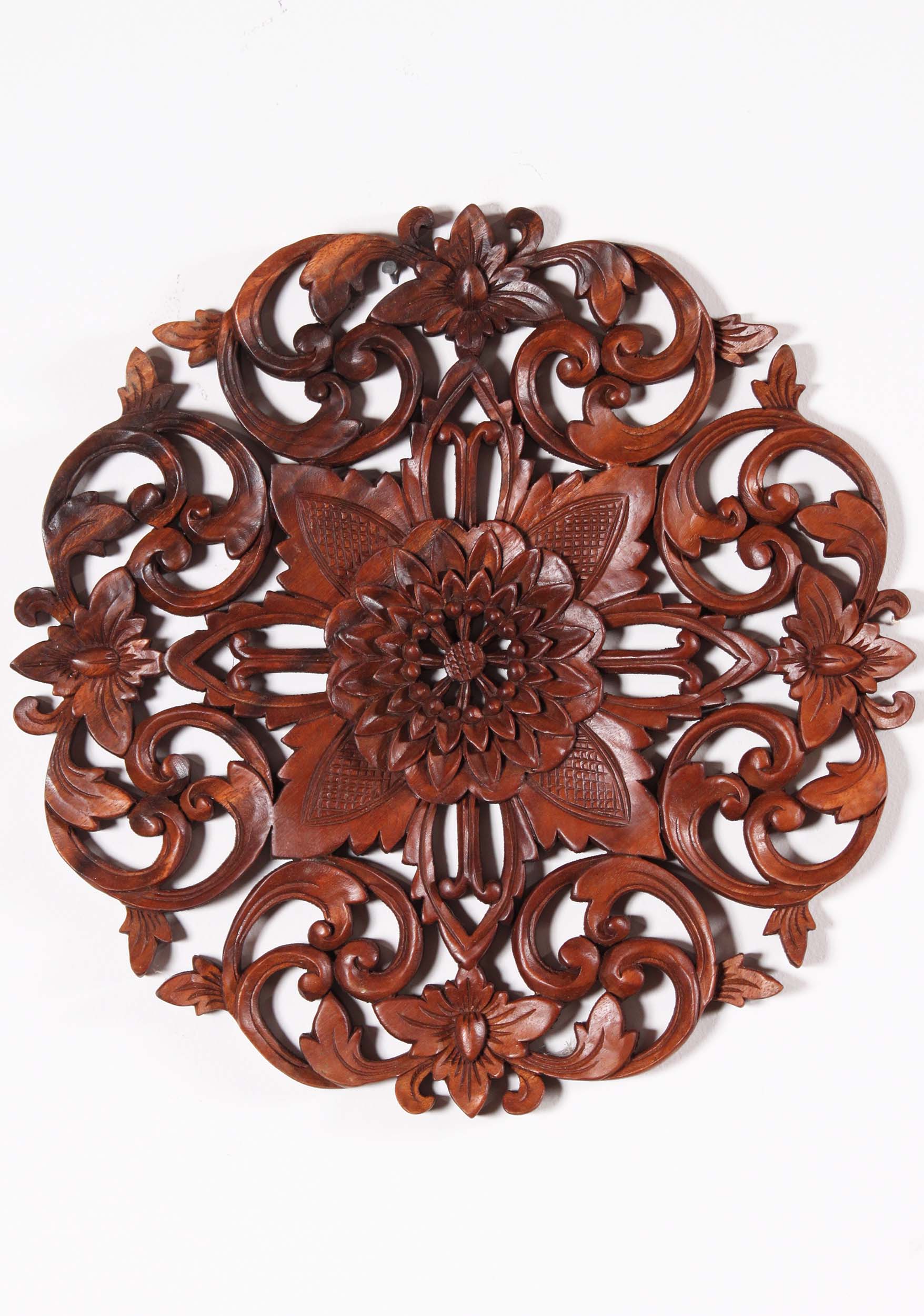 Circular Wood Wall Hanging of a Lotus Flower 15.5"