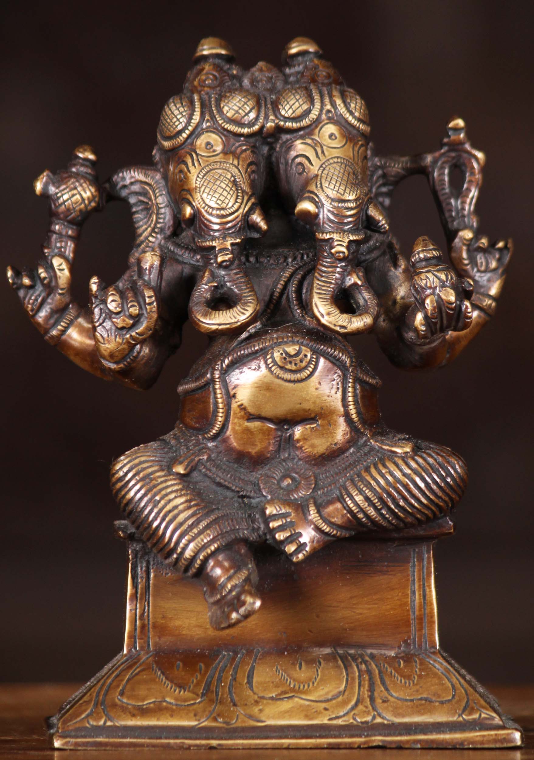 Brass 2 Faced Dvimukha Ganapati Statue with His Trunk Facing Both the Left & the Right 6"