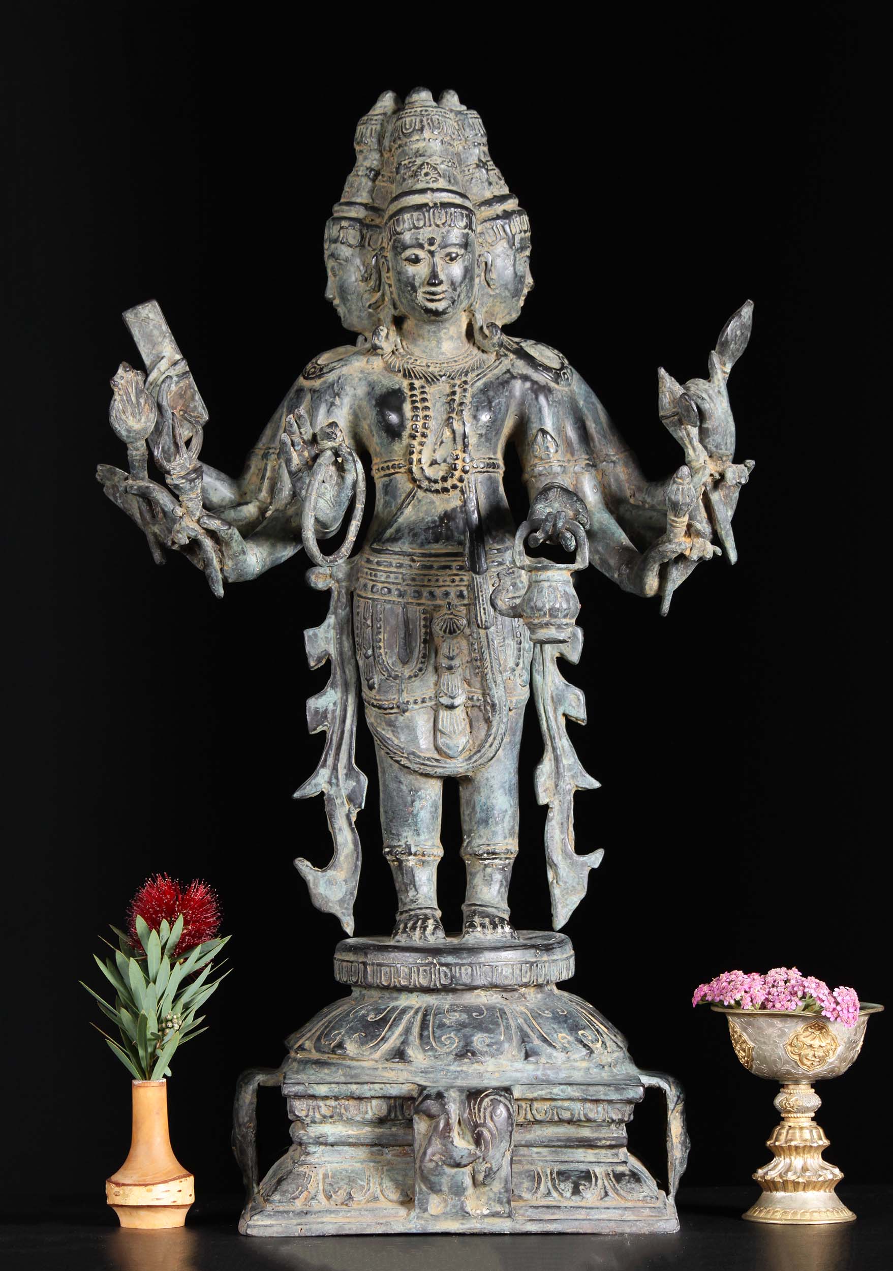 Brass 4 Faced, 8 Armed Brahma Sculpture 24"