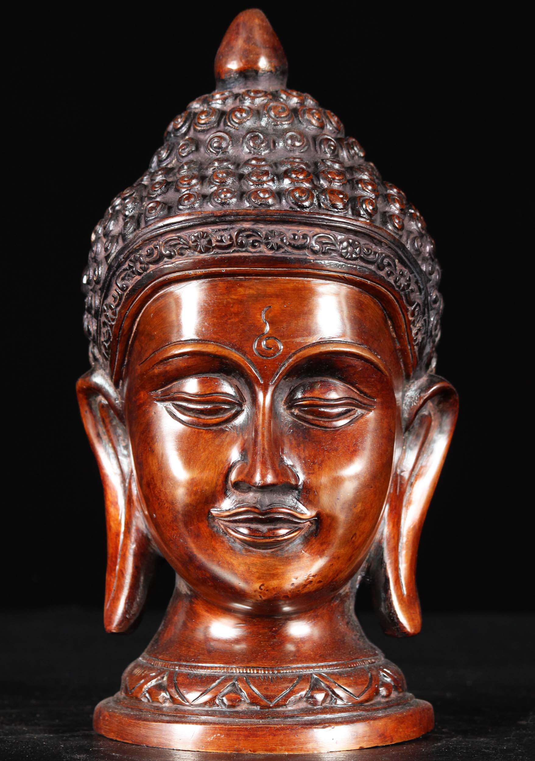 Brass Buddha Bust with Spiral Shaped 3rd Eye 10"