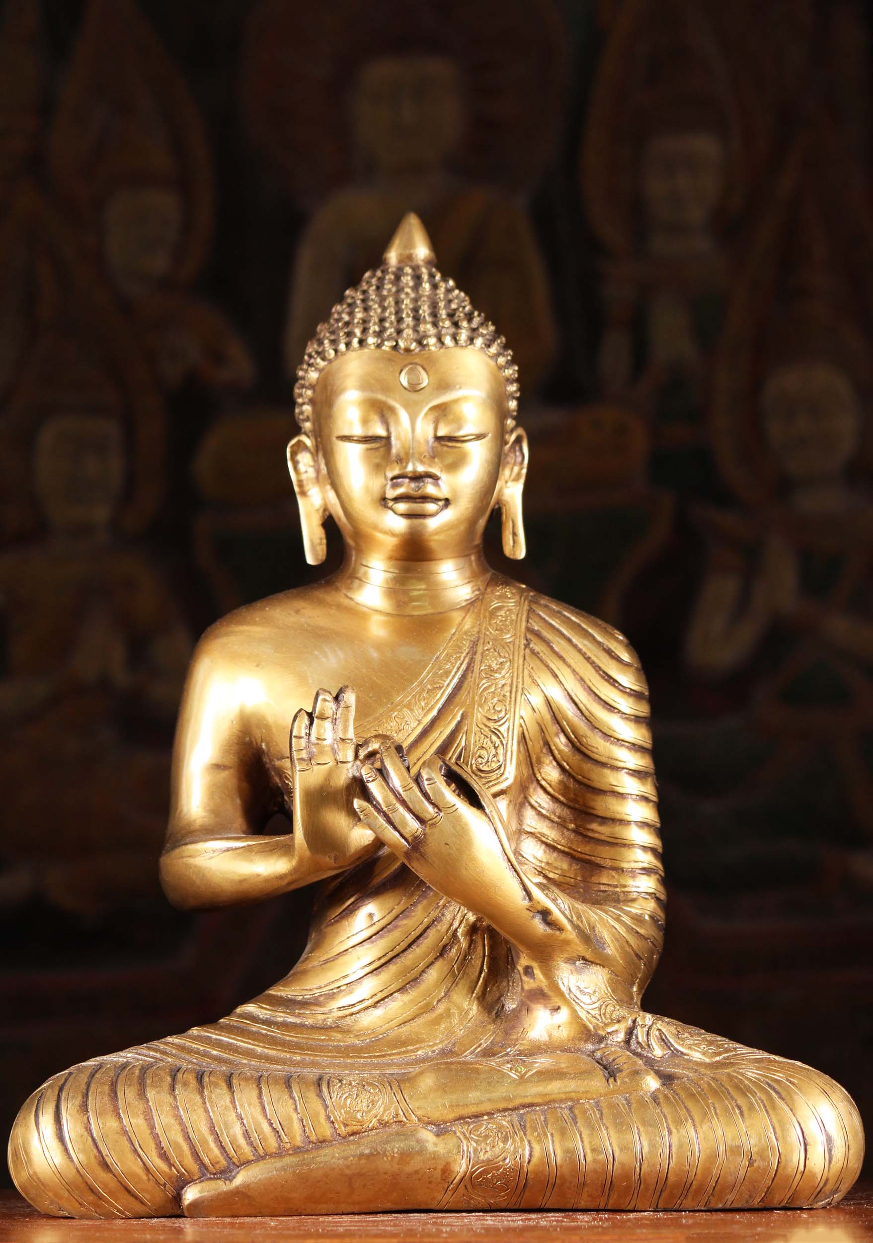 Buddha Brass Indian Style Statue with Hands in front of Chest in Dharmachakra Mudra 14"