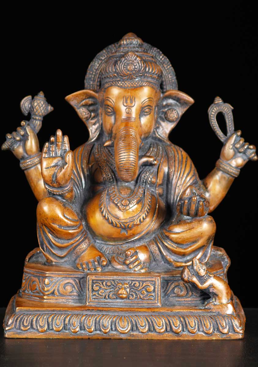 Brass Seated Abhaya Ganesh 12"