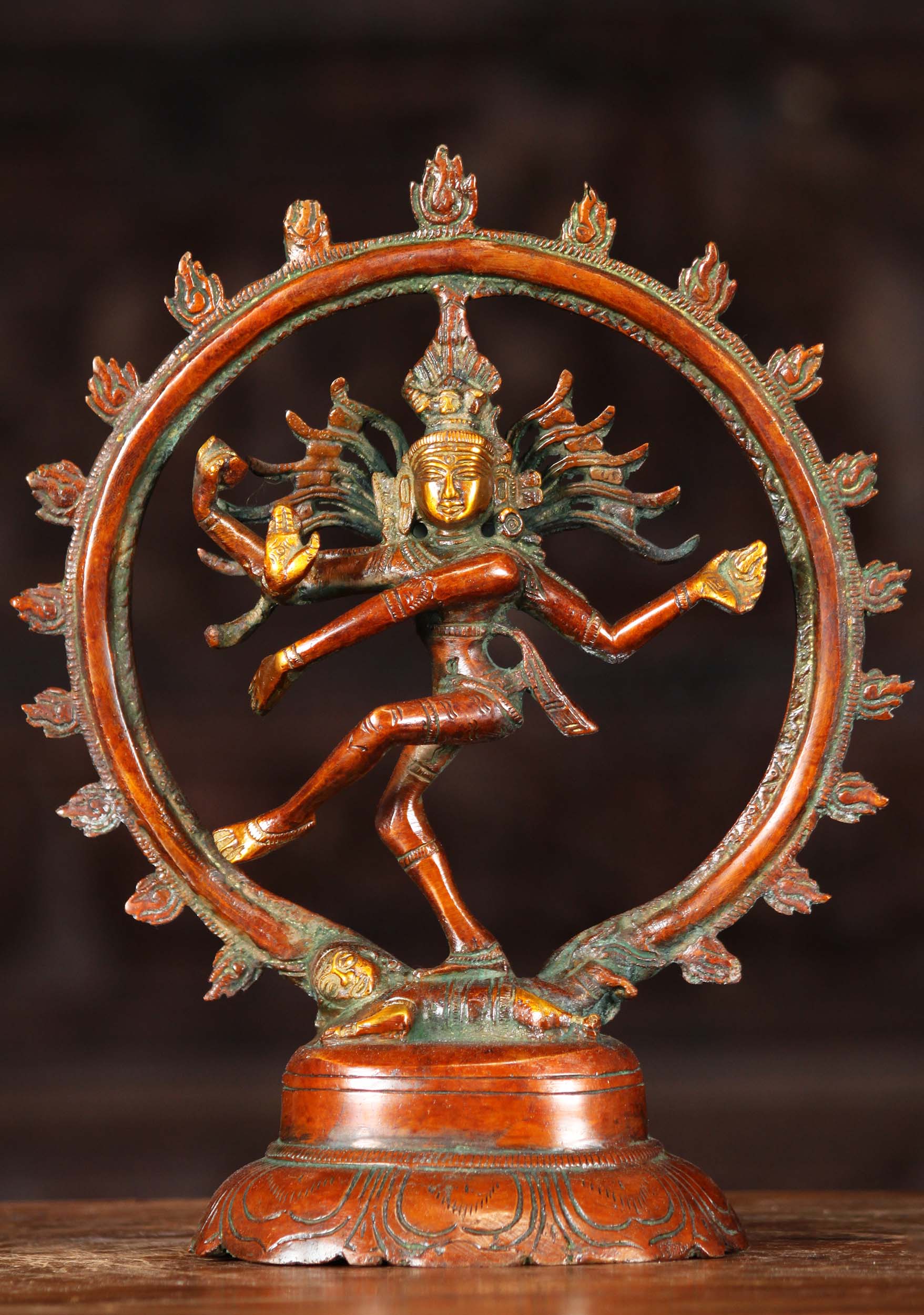 Shiva Statue as Lord Nataraja Brass Small Dancing Hindu God on Lotus Pedals 9.5"