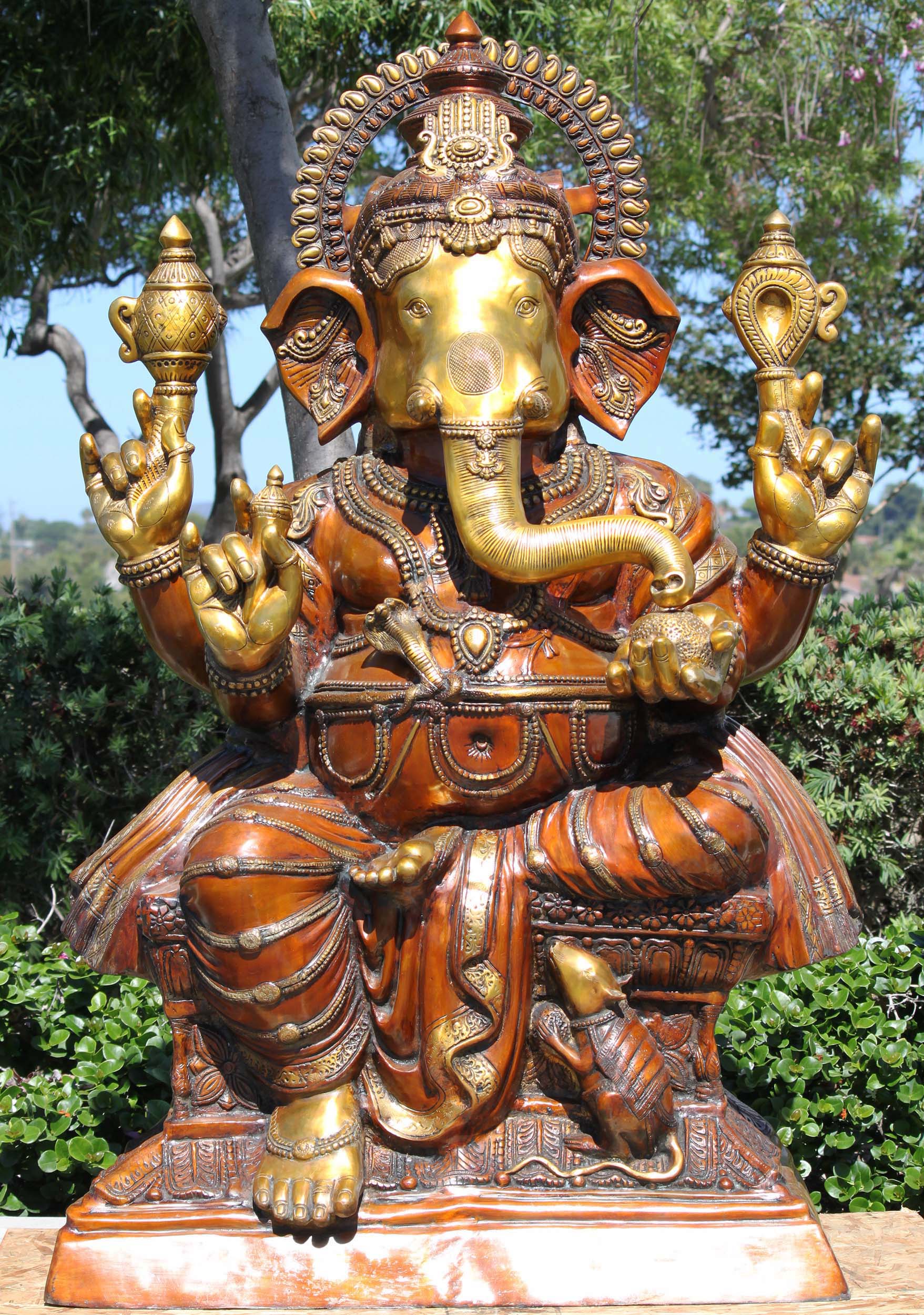 PREORDER Large Brass Ganapathi Sculpture Holding Tusk, Goad, Noose ...