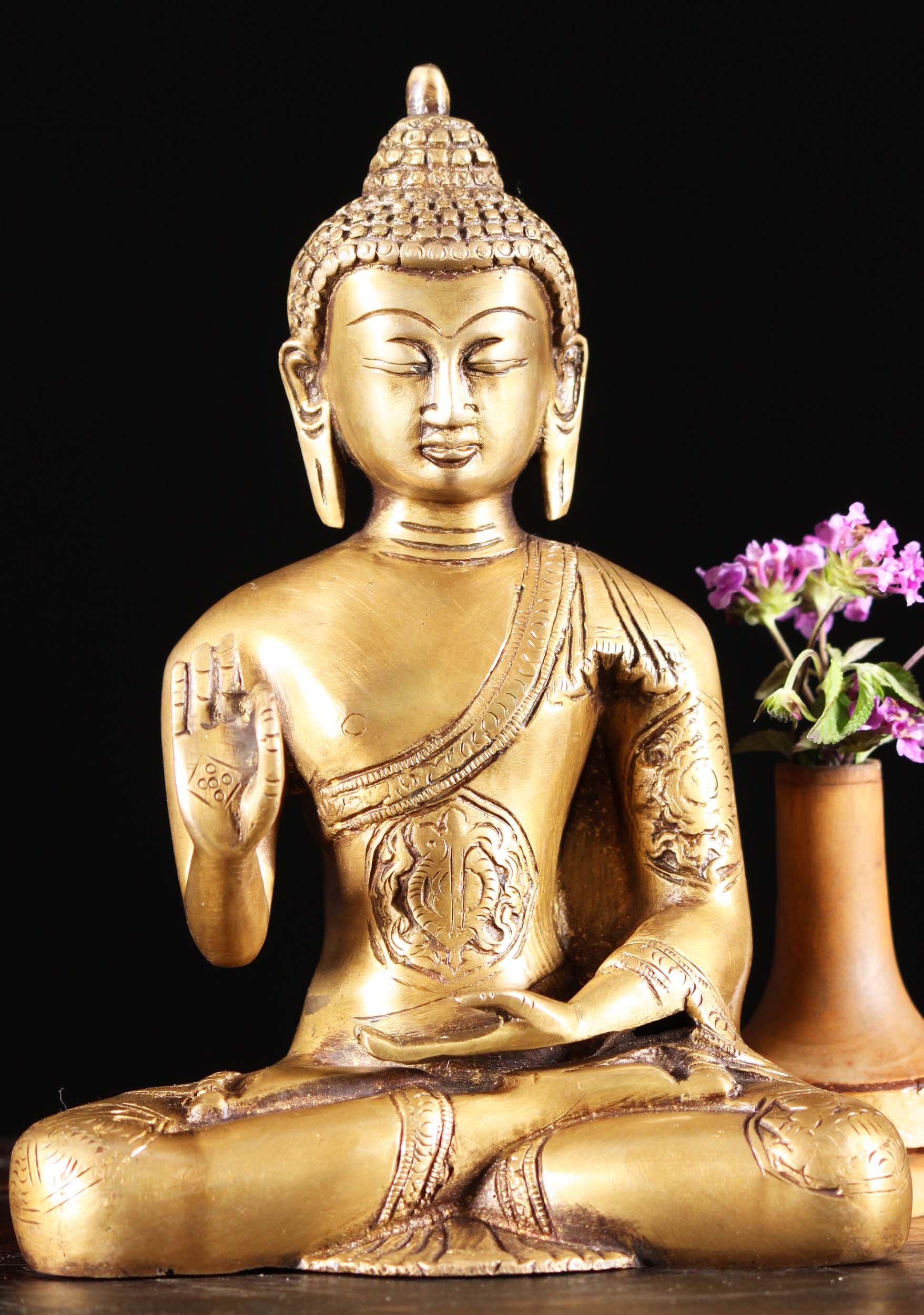 Indian Tibetan Buddha Statue in the Vitarka-Mudra Partly Gilded Bronze 20th C Very Good Vintage Condition