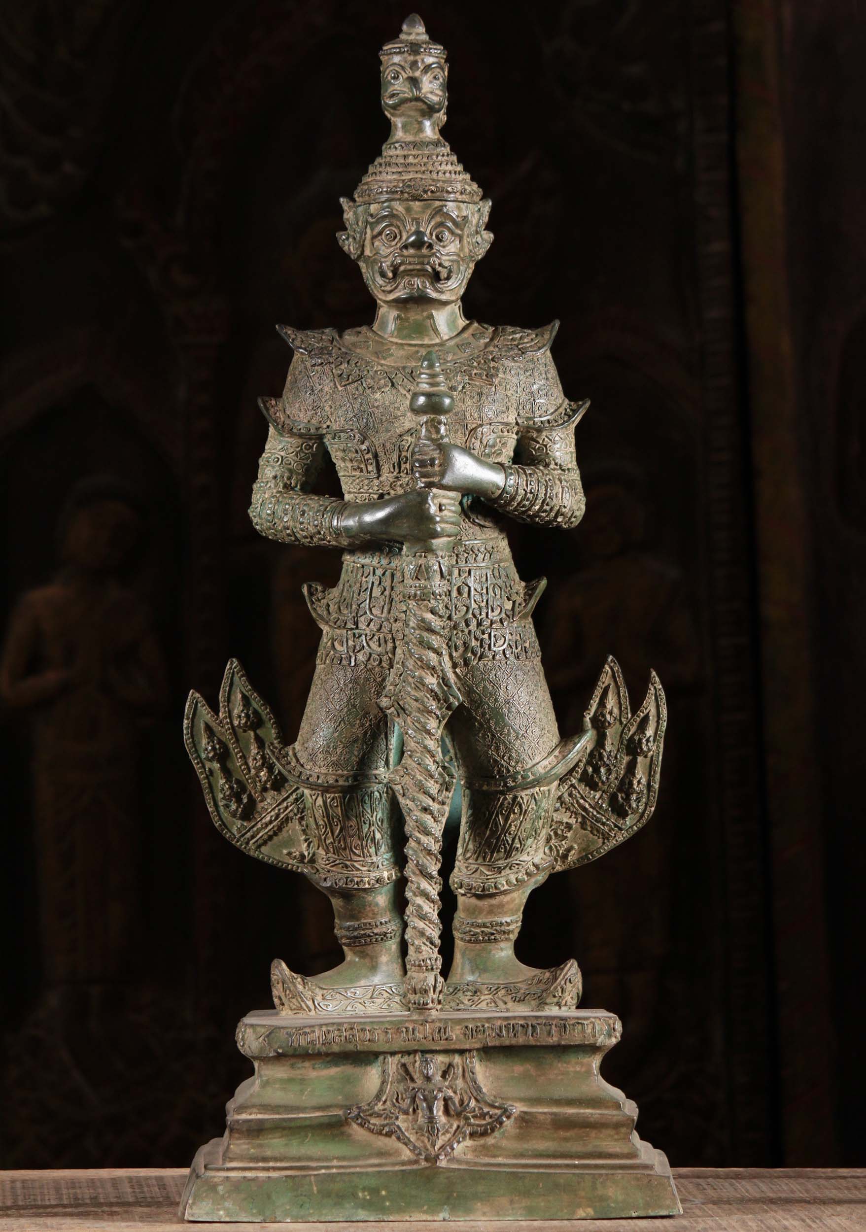 Brass Thai Yaksha Statue with Garuda Crown 24"