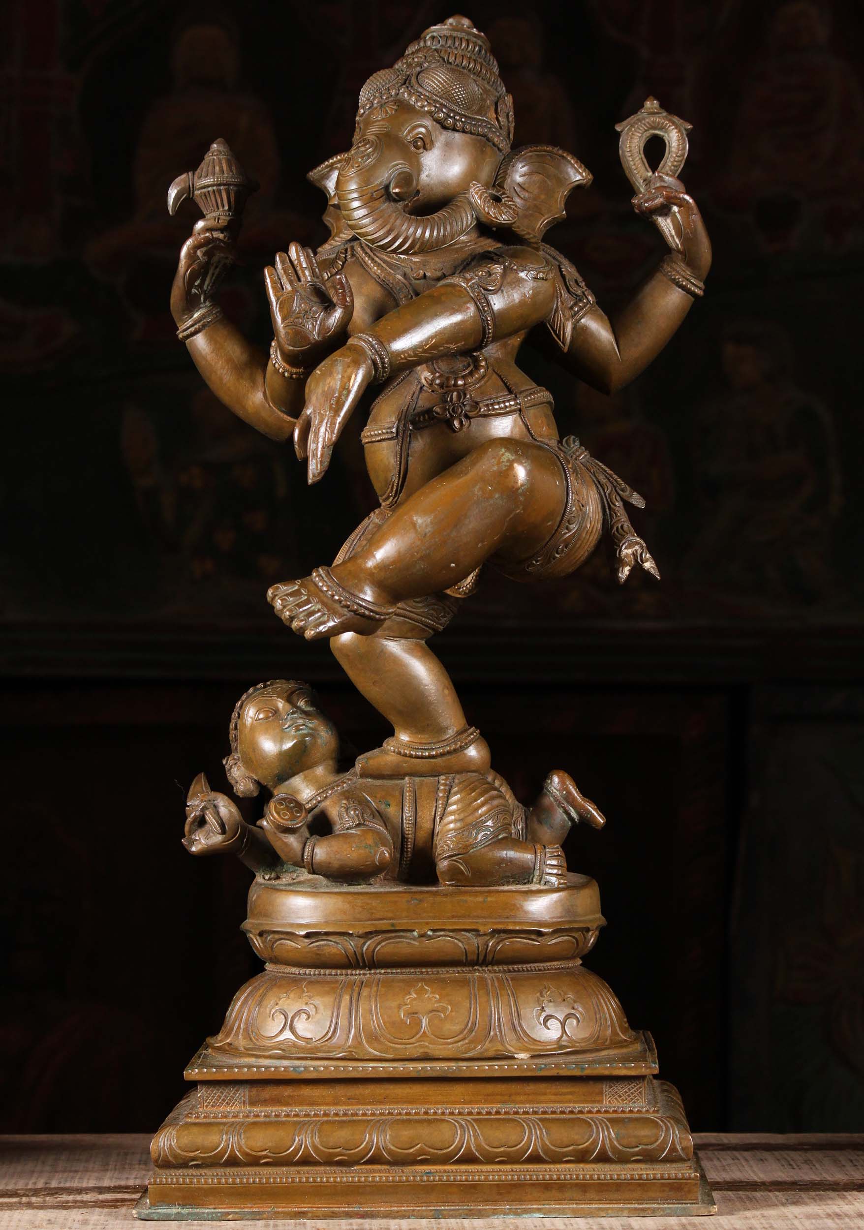 Bronze Ganesh Dancing Like His Father, Lord Nataraja On Apasmara the Dwarf Statue 21"