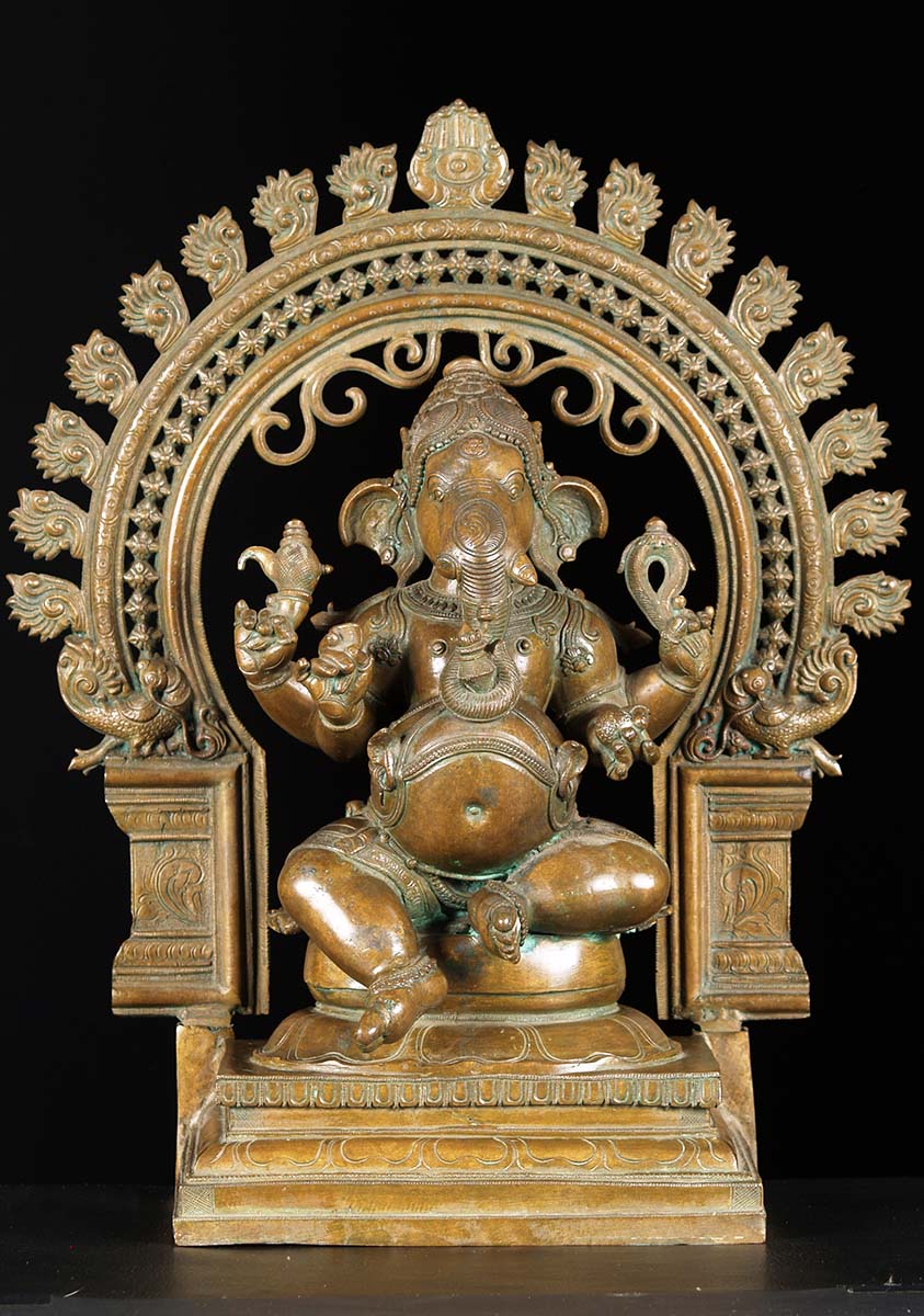 Bronze Ganesh With Arch Statue 21"