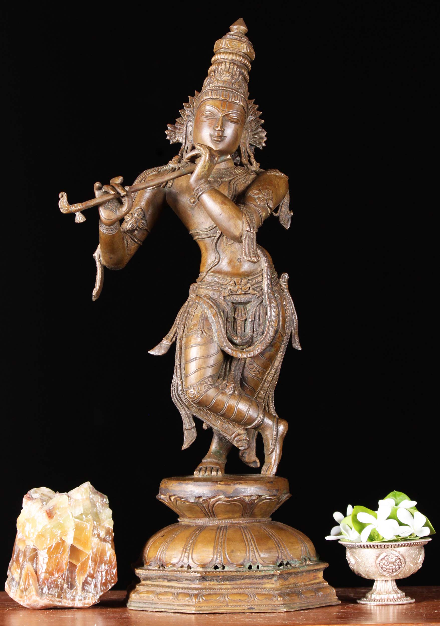 Bronze Gopal Krishna Statue Octogonal base 18"