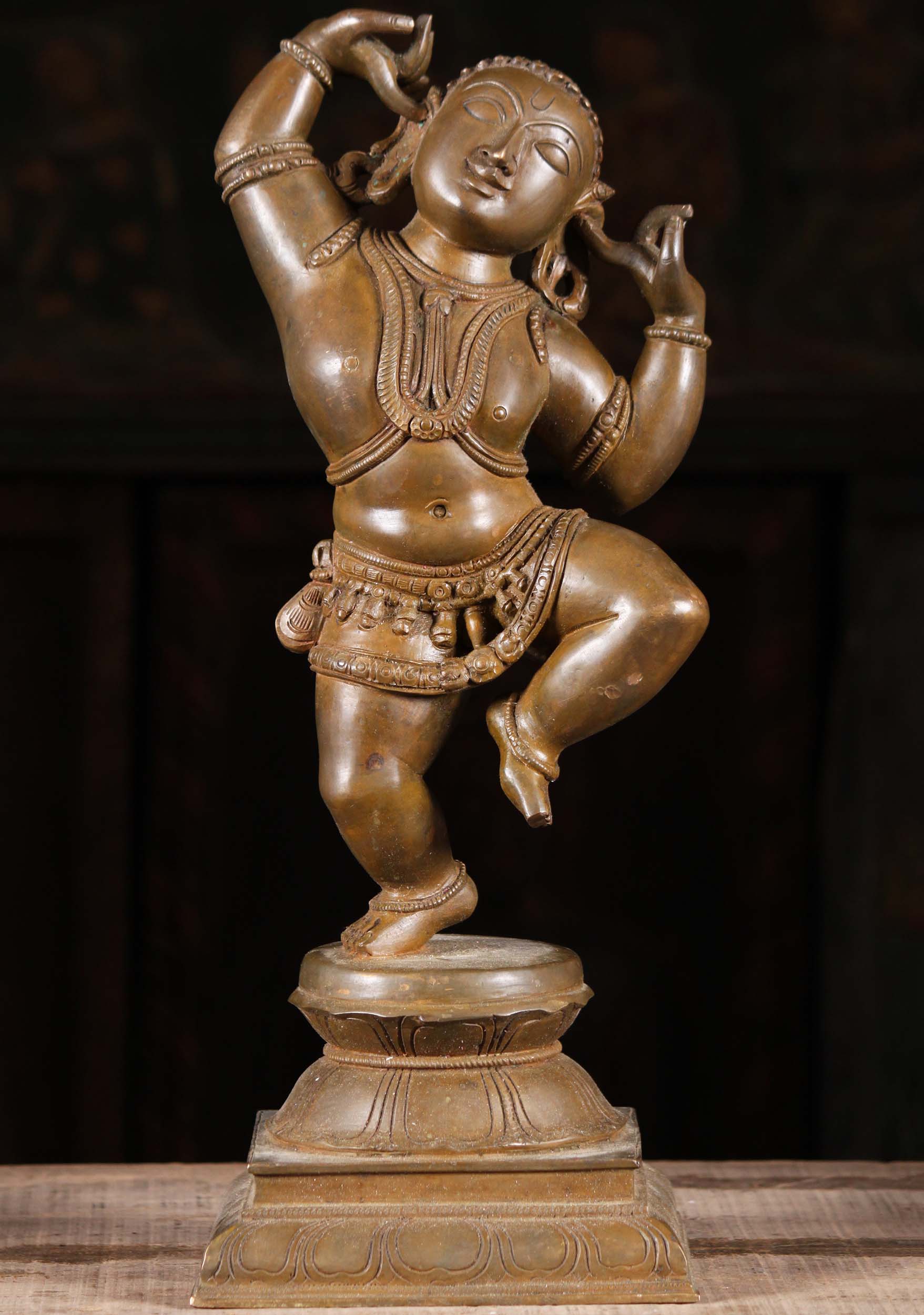 Bronze Krishna Bala Dancing Statue 15"