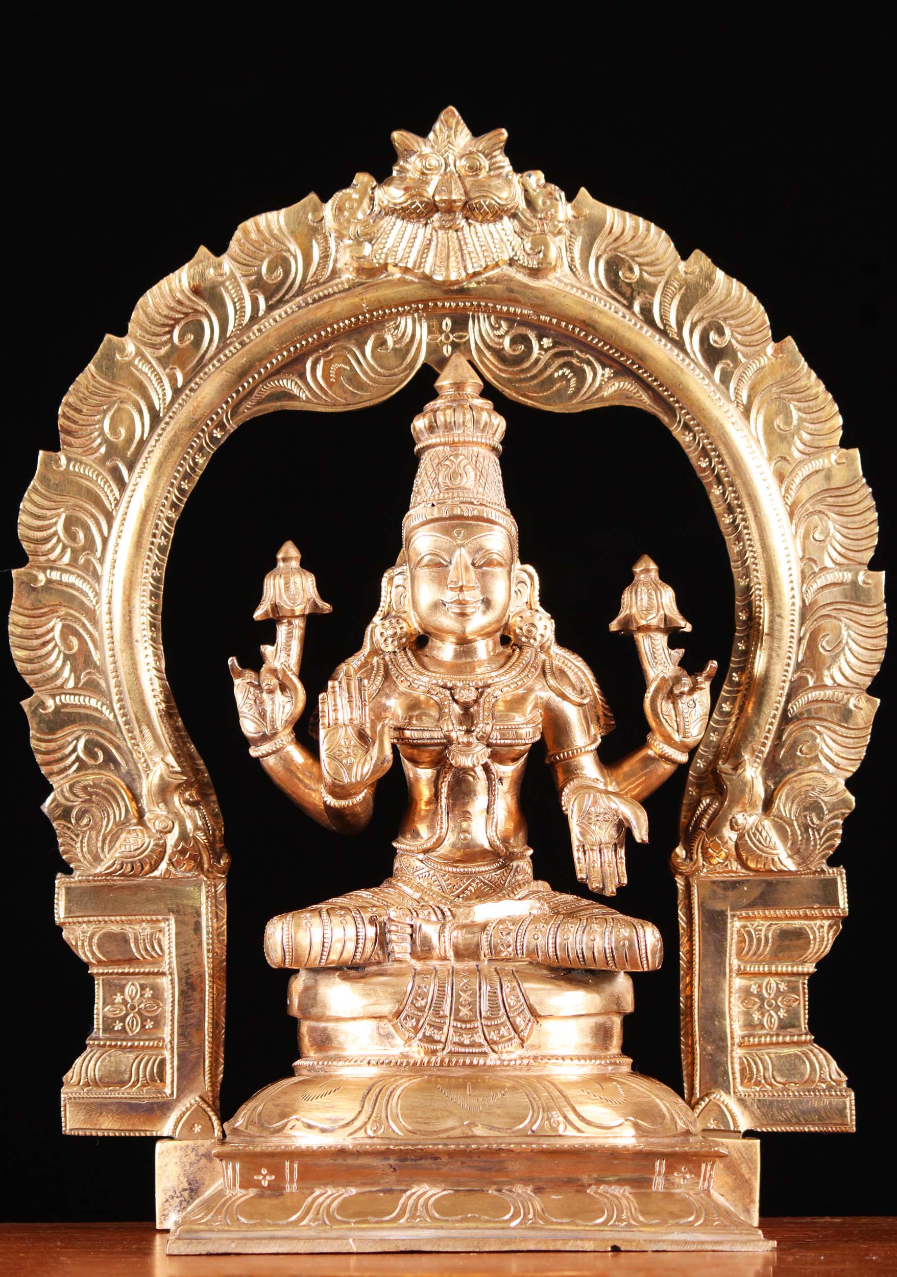 Bronze Lakshmi Seated Statue with Arch 15"