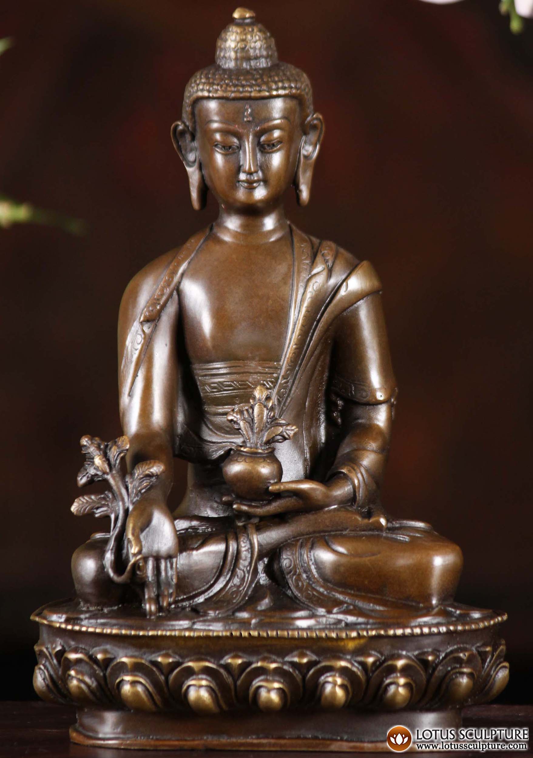SOLD Bronze Medicine Buddha With Alms Bowl 8"