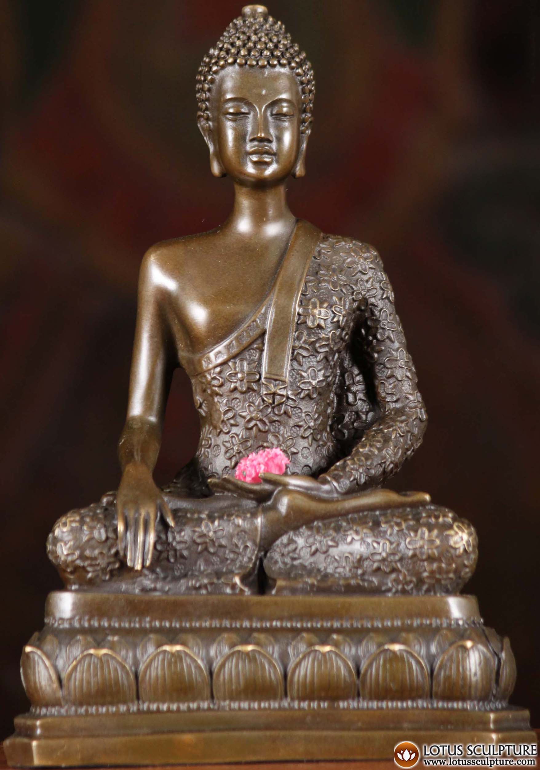 Knurre Vibrere Kriminel Bronze Skinny Earth Touching Buddha Statue Wearing Brocade Robes Seated on  Lotus 9" (#101cb64): Hindu Gods & Buddha Statues