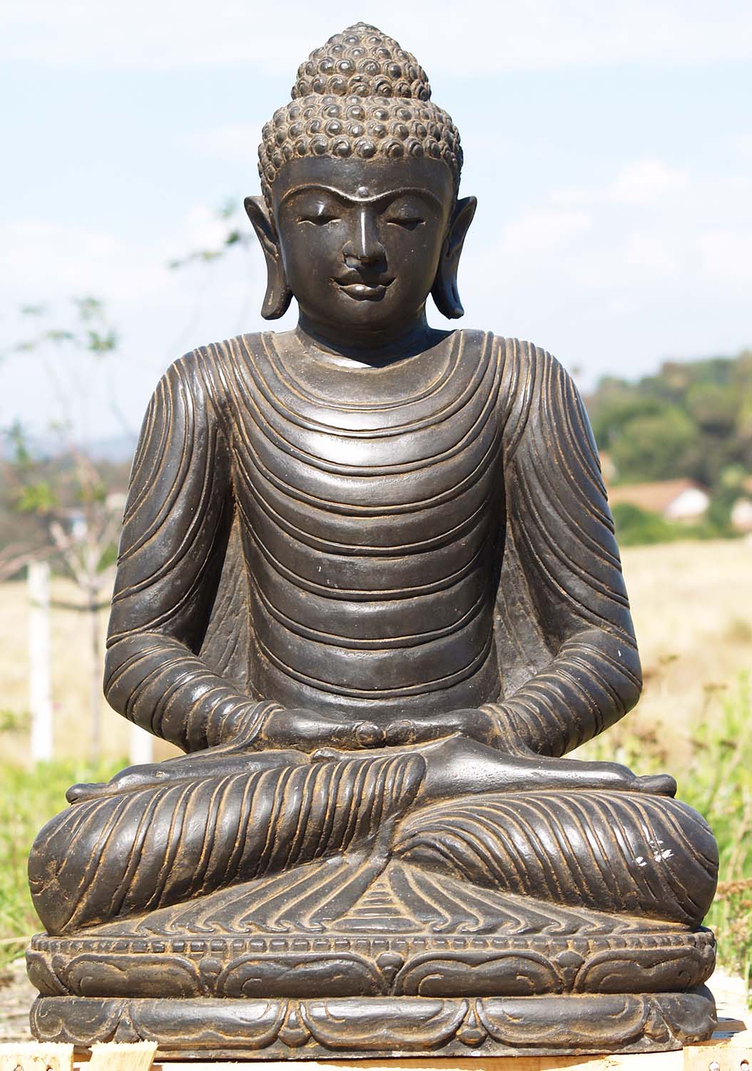 Stone Meditating Garden Buddha Statue 32"