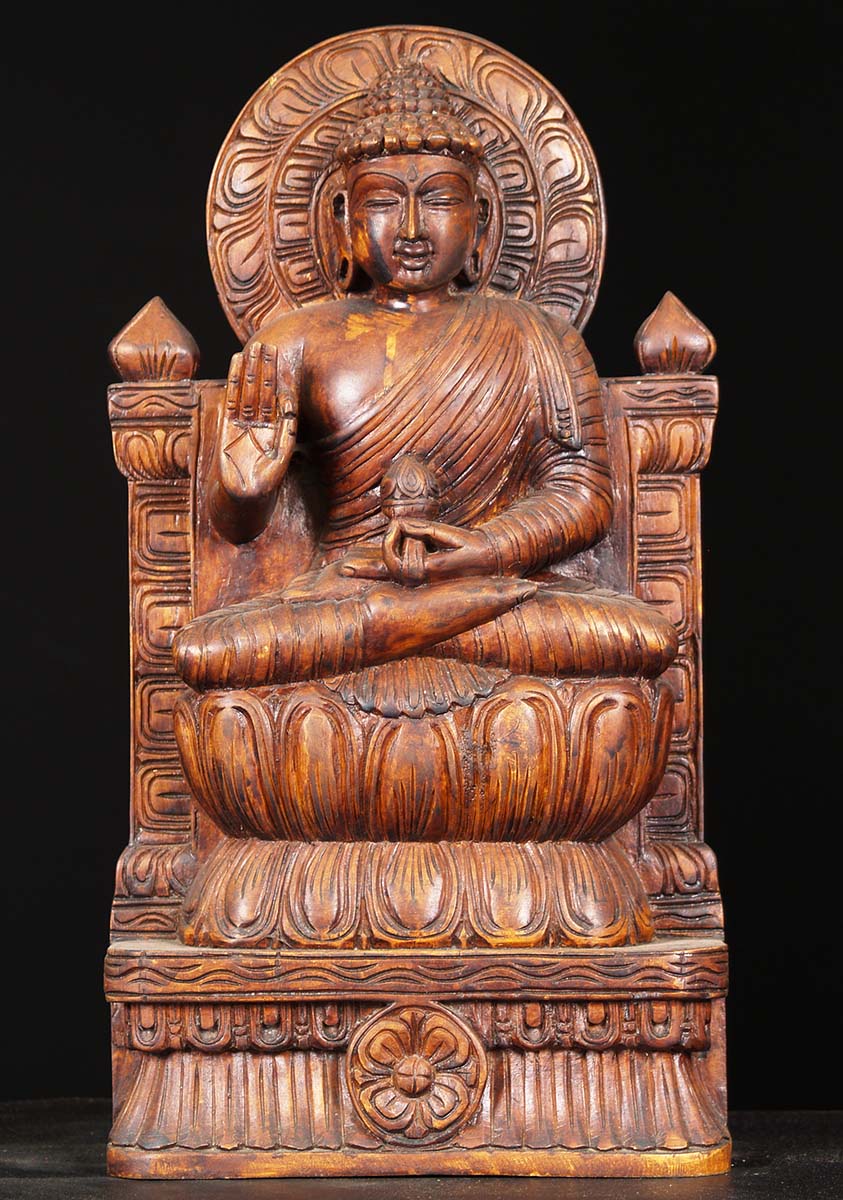 Wooden Teaching Buddha Sculpture 18"