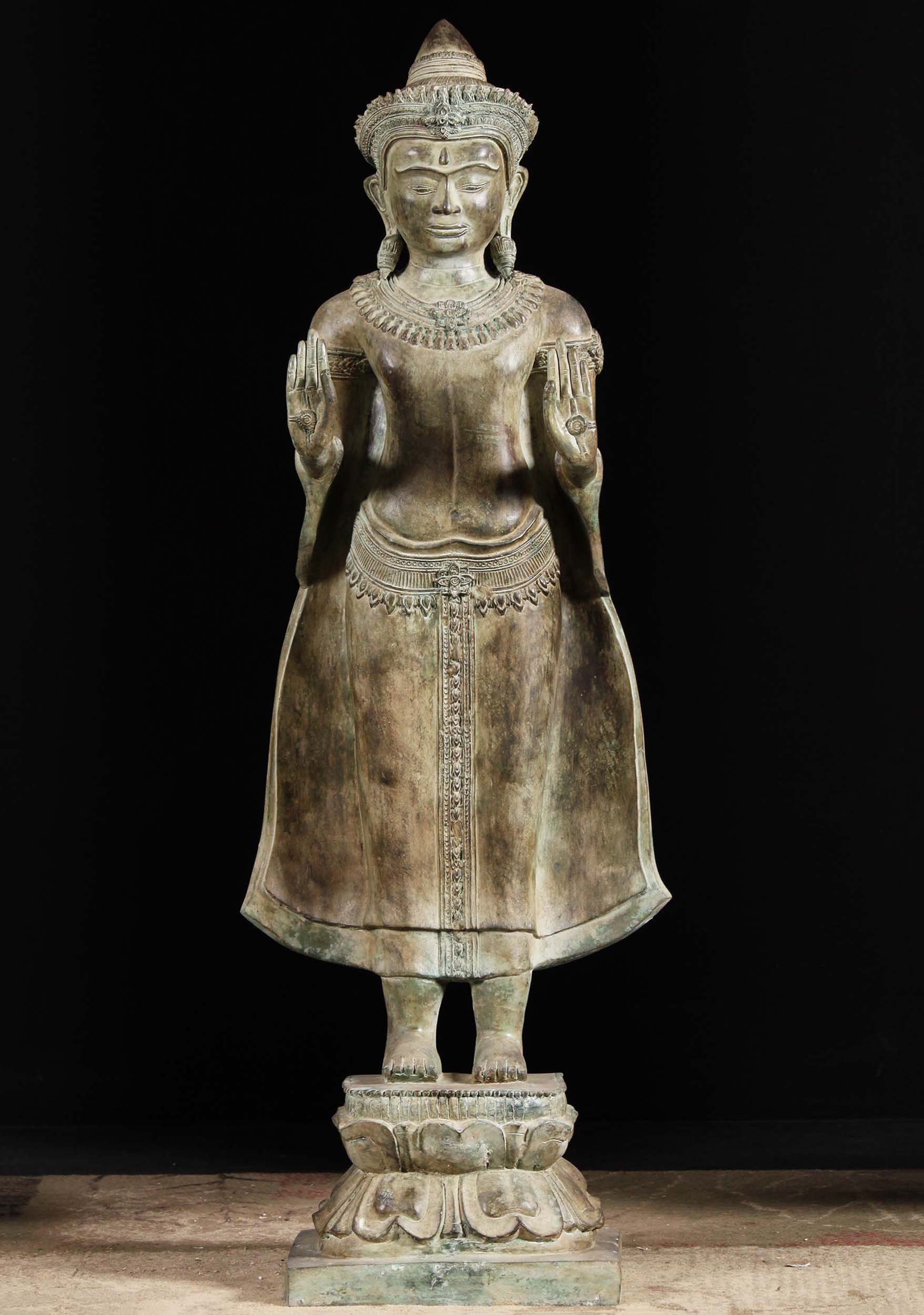 Brass Cambodian Abhaya Mudra Buddha Statue 53"