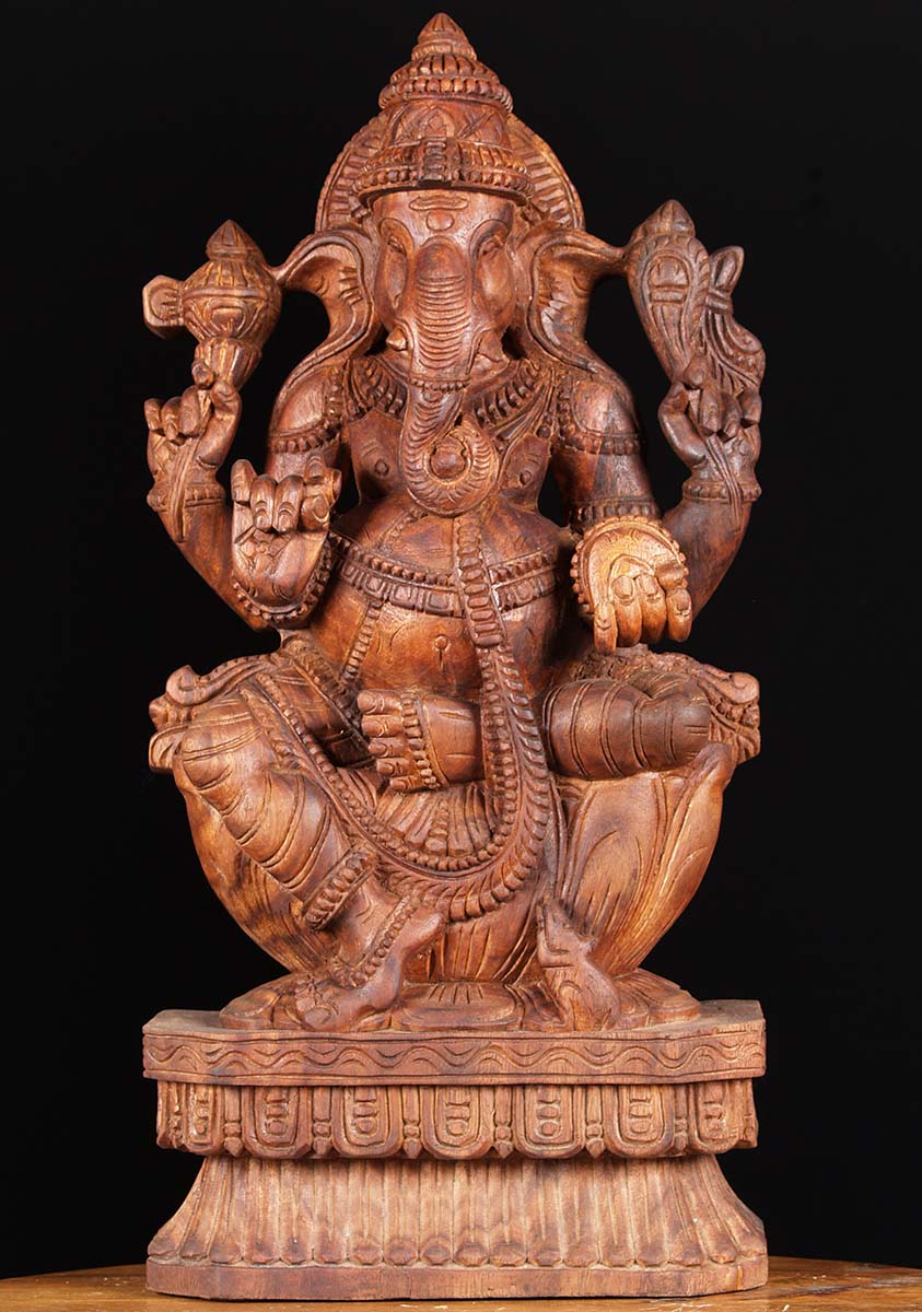Wooden Seated Ganesha Carving 24"