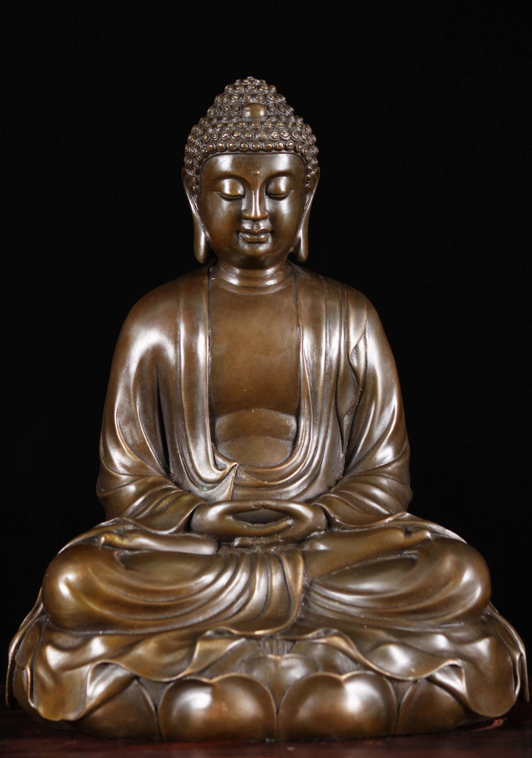 SOLD Bronze Meditating Buddha Statue on Lotus Base 11