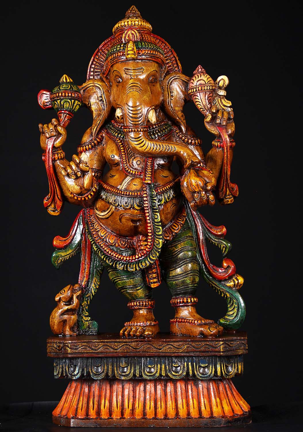 Wood Standing Ganesh Statue 24"