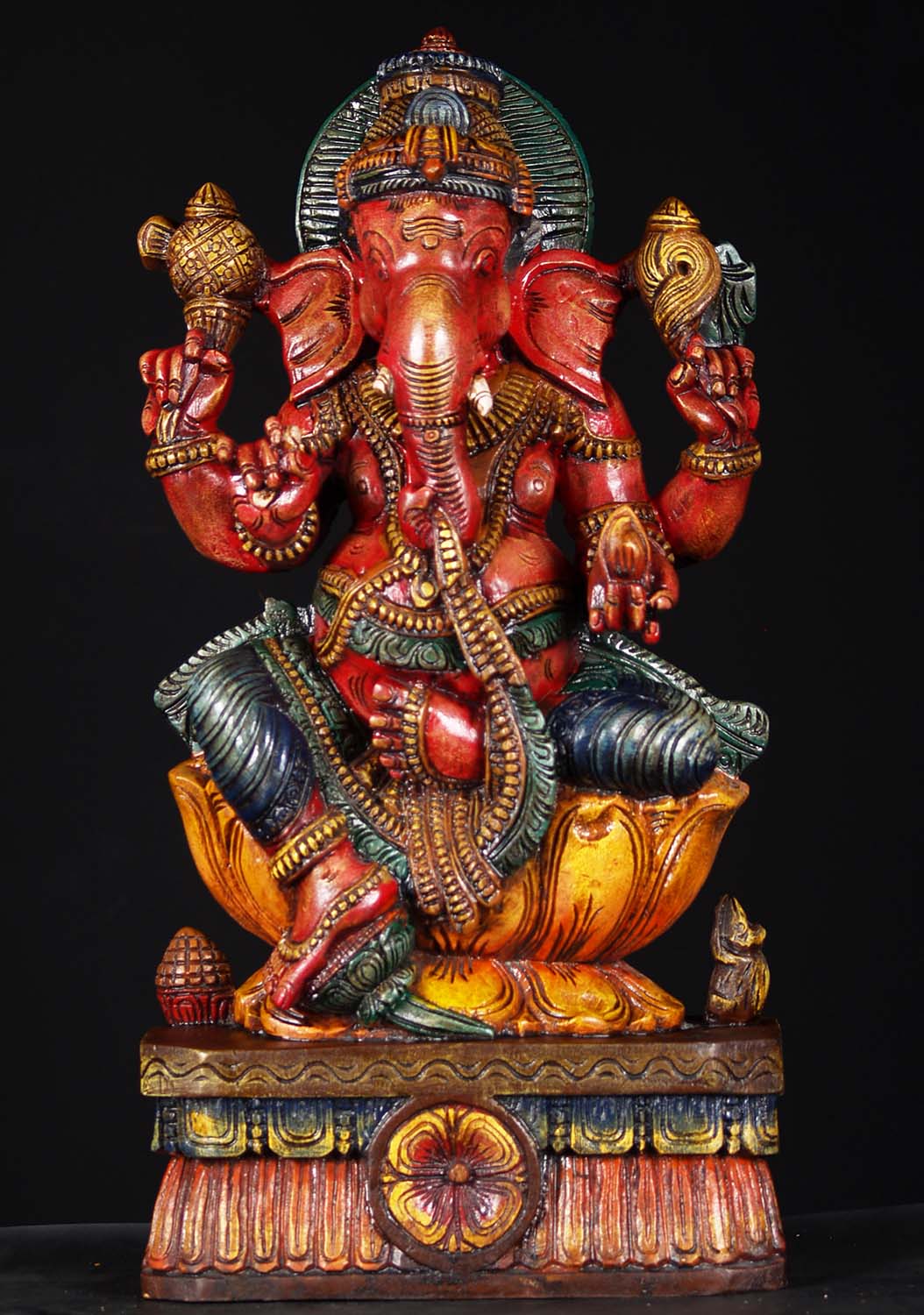 Wooden Red Ganesh Statue 24"