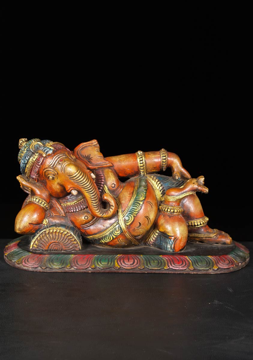 Wooden Colorful Laying Ganesh 28"