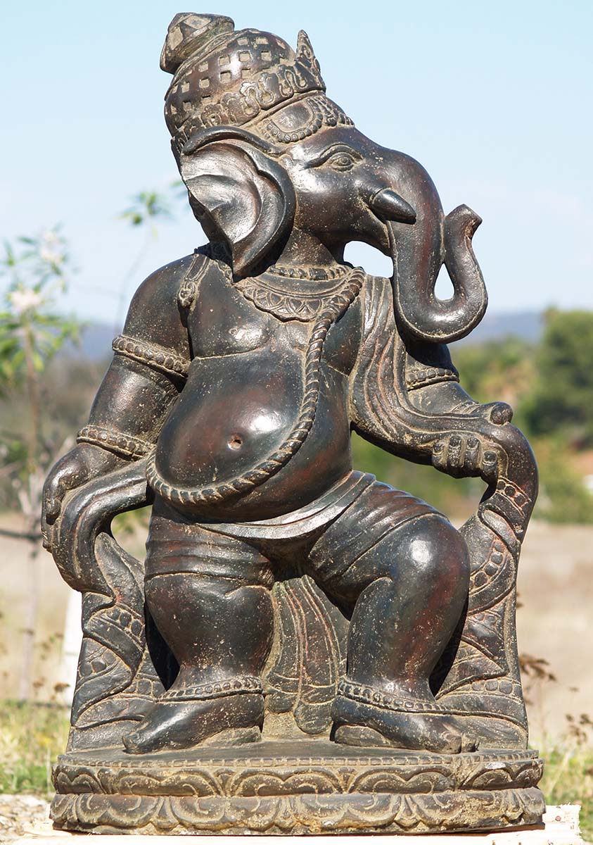 Stone Dancing Ganesh Sculpture 40"