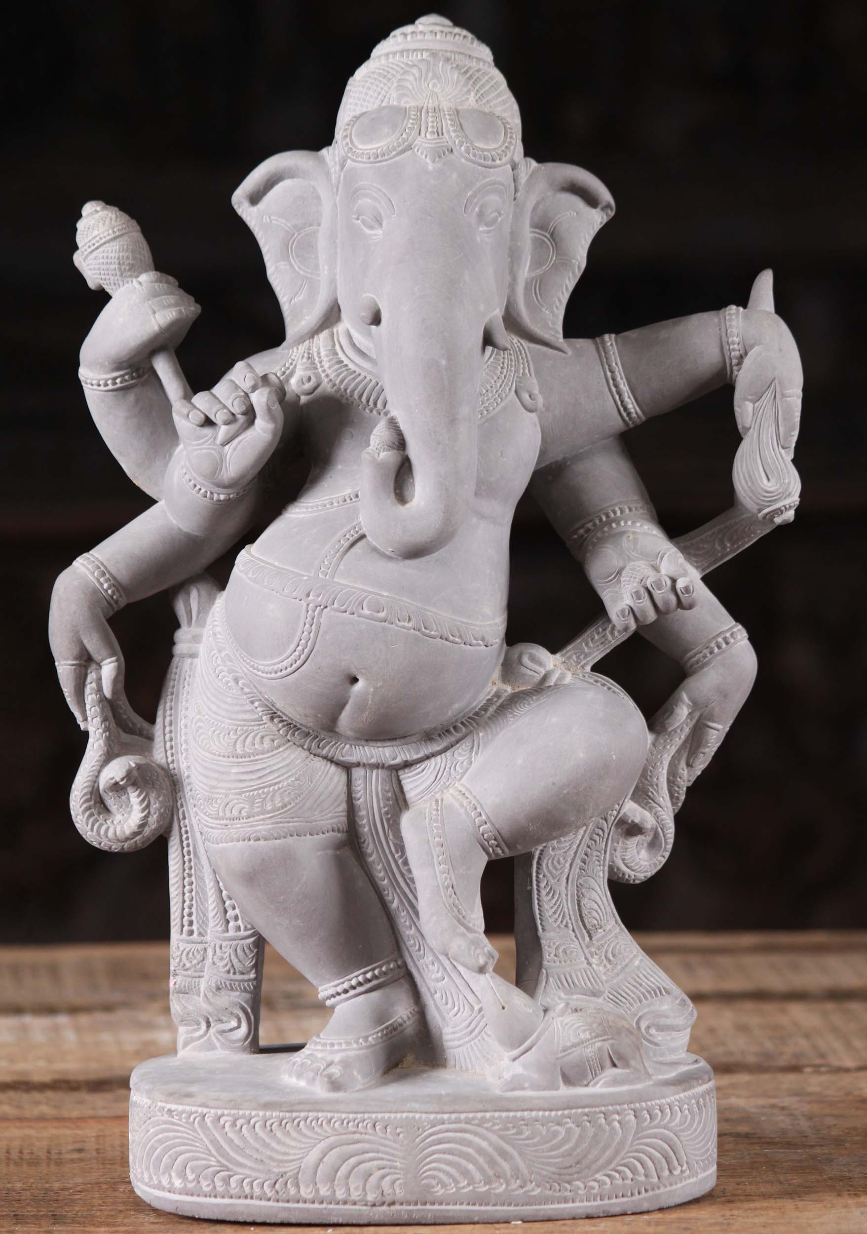 Dancing Ganesh With 6 Arms Cobra & Rat Statue 15"