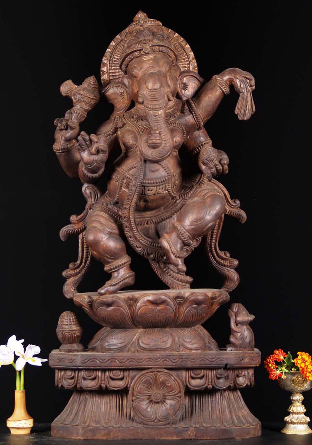 SOLD Wooden Dancing Ganesh Sculpture 30
