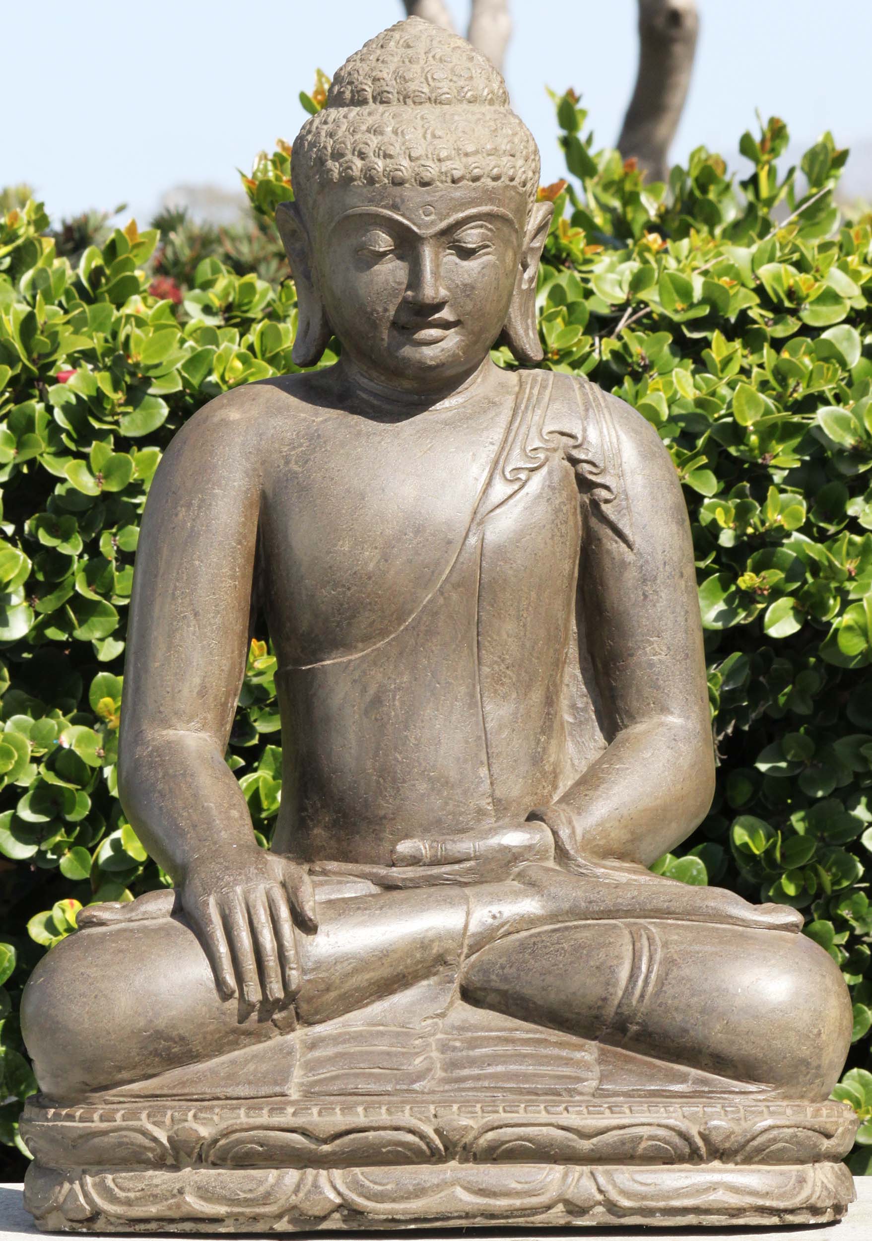 Stone Garden Earth Touching Buddha Carving 25"