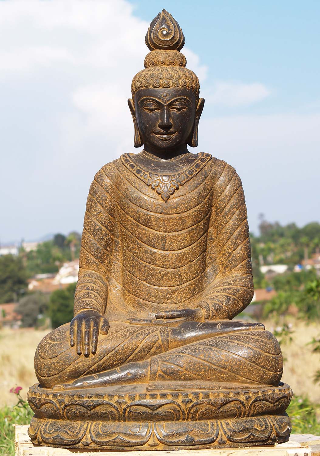 Stone Garden Earth Touching Buddha Statue 39"
