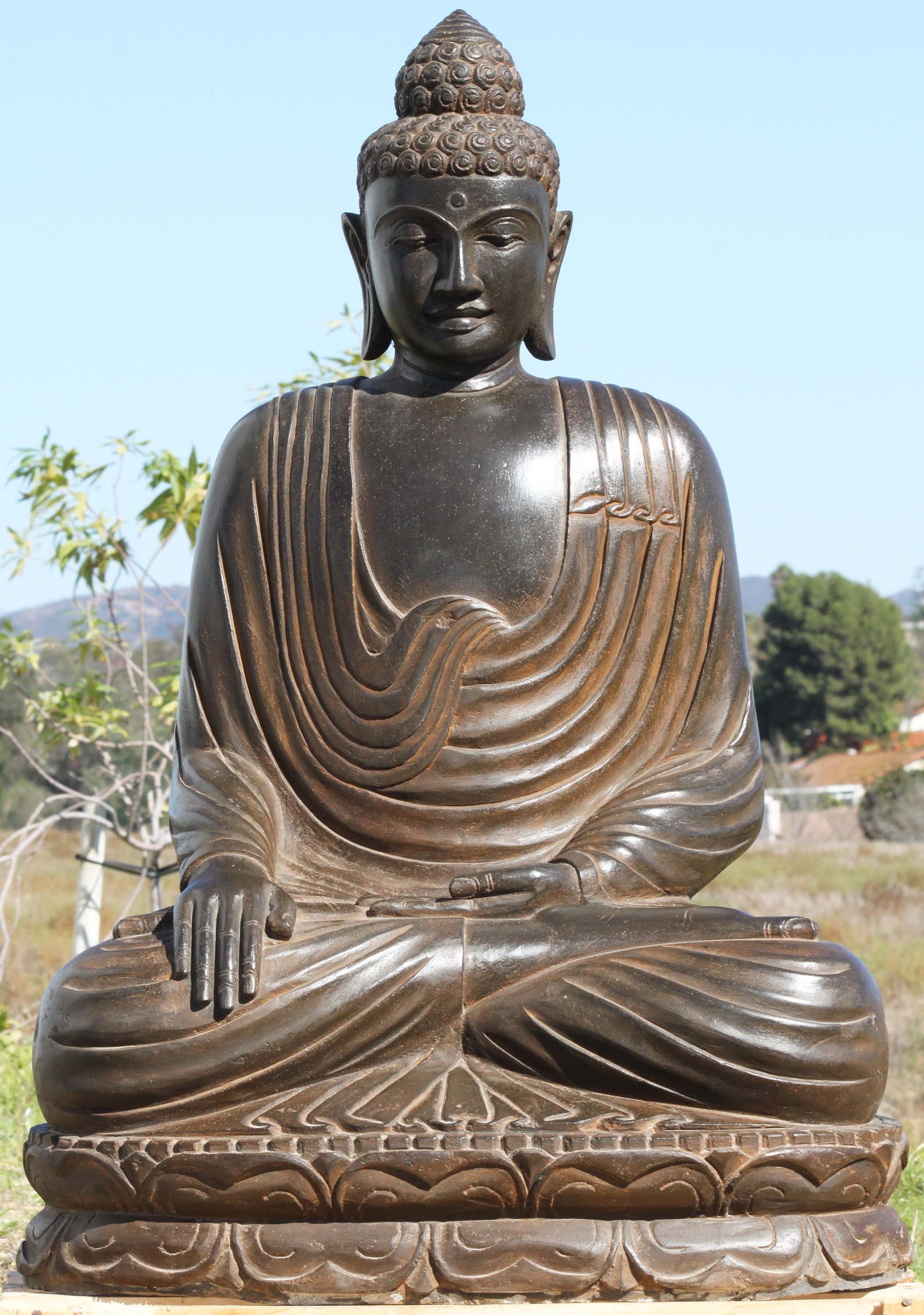 Stone Earth Touching Garden Buddha Statue 40"