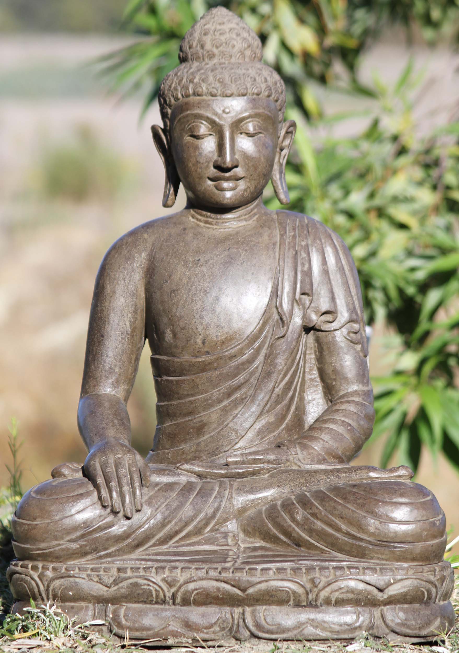 Stone Earth Touching Garden Buddha Sculpture 28"