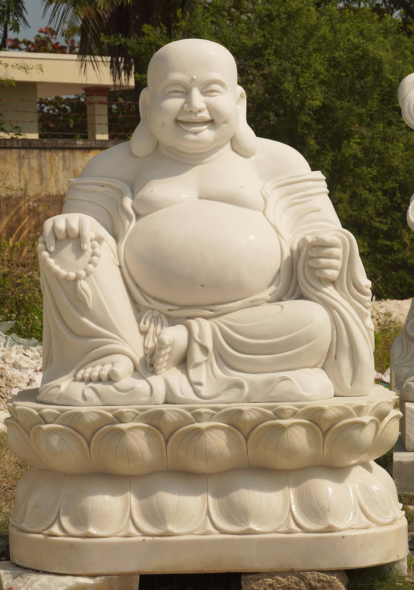 White Marble Fat & Happy Buddha of Wealth 80" (#121wm19): Hindu Gods &  Buddha Statues