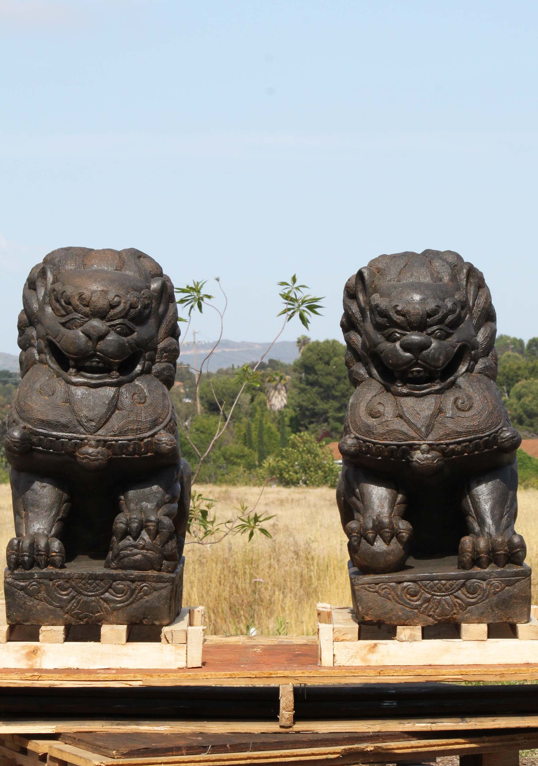 SOLD Stone Pair of Foo Dog Statues 31