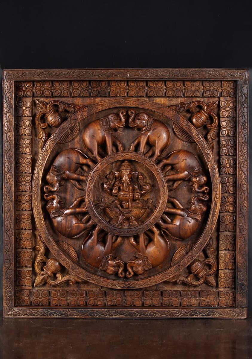 Wooden Ganesh Elephant Panel 31"